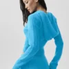 Hoodie van wol en kasjmier met ribdetail en volledige ritssluiting – Noble – Azuurblauw