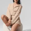 Hoodie van zacht kasjmier met wafelpatroon en doorlopende rits – Macadamia Blush