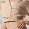 Hoodie van zacht kasjmier met wafelpatroon en doorlopende rits – Macadamia Blush