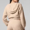 Hoodie van zacht kasjmier met wafelpatroon en doorlopende rits – Macadamia Blush