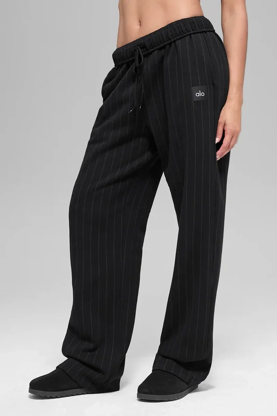 Joggingbroek met rechte pijpen en krijtstreep - Black Pinstripe