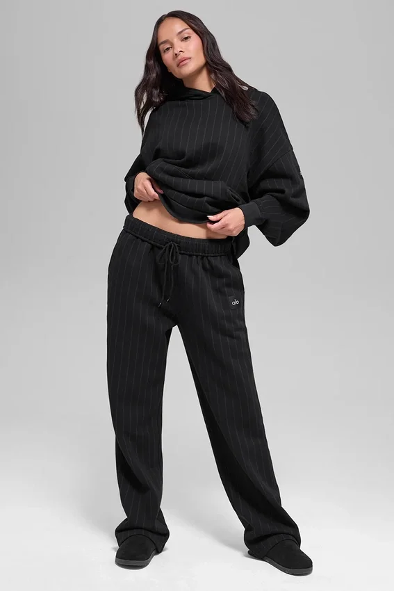 Joggingbroek met rechte pijpen en krijtstreep - Black Pinstripe