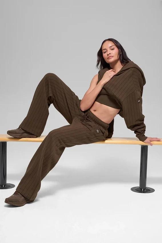 Joggingbroek met rechte pijpen en krijtstreep - Espresso Pinstripe