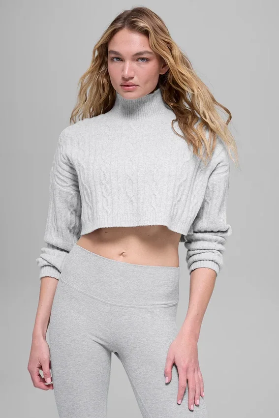 Kabelgebreide, cropped Winter Bliss-coltrui met lange mouwen - Athletic Heat