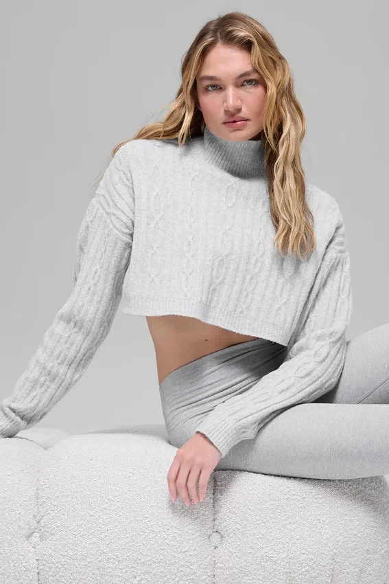 Kabelgebreide, cropped Winter Bliss-coltrui met lange mouwen - Athletic Heat