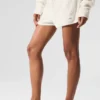 Kashmir High-Waist-korte broek met zachte wafelstof - ivoor