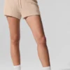 Kashmir High-Waist-korte broek met zachte wafelstof - Macadamia Blush