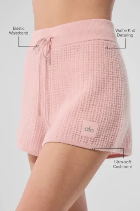 Kashmir-korte broek met High-Waist en zachte wafelstof – Pink Quartz
