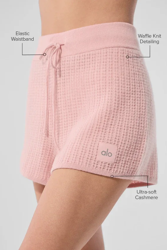 Kashmir-korte broek met High-Waist en zachte wafelstof - Pink Quartz