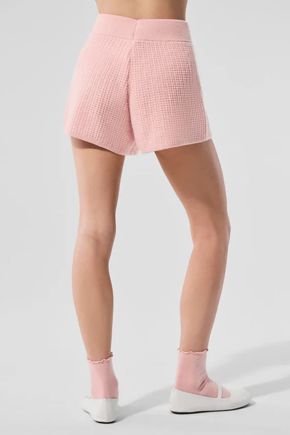 Kashmir-korte broek met High-Waist en zachte wafelstof - Pink Quartz