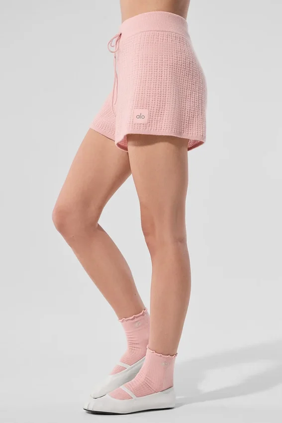Kashmir-korte broek met High-Waist en zachte wafelstof - Pink Quartz