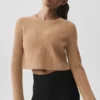 Kashmir-pluche waffelpatroon cropped shirt met lange mouwen - Toasted Almond