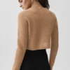 Kashmir-pluche waffelpatroon cropped shirt met lange mouwen - Toasted Almond