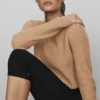 Kashmir-pluche waffelpatroon cropped shirt met lange mouwen - Toasted Almond