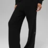 Kasjmier High-Waist broek met zachte wafelbreistructuur - Zwart