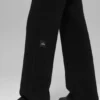 Kasjmier High-Waist broek met zachte wafelbreistructuur - Zwart
