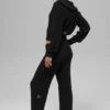 Kasjmier High-Waist broek met zachte wafelbreistructuur - Zwart