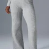 Kasjmier High-Waist broek met zachte wafelstof - Athletic Heather Grey