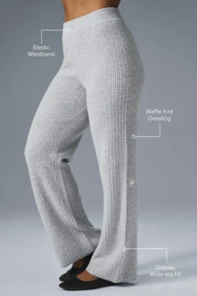 Kasjmier High-Waist broek met zachte wafelstof – Athletic Heather Grey