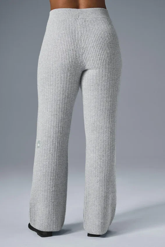 Kasjmier High-Waist broek met zachte wafelstof - Athletic Heather Grey