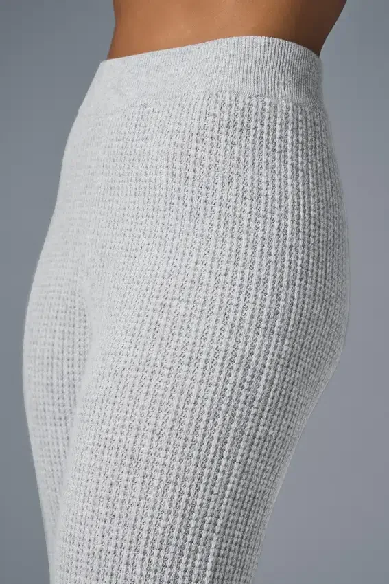 Kasjmier High-Waist broek met zachte wafelstof - Athletic Heather Grey