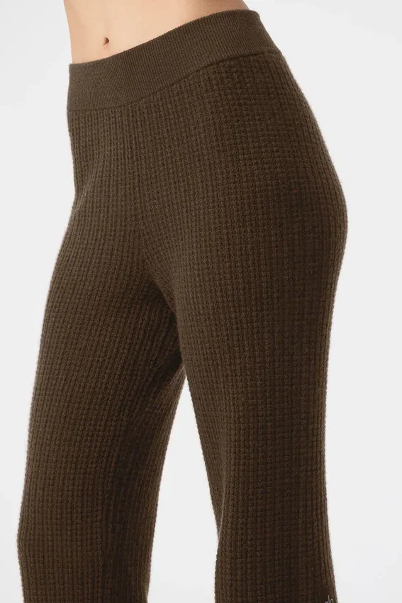 Kasjmier High-Waist broek met zachte wafelstof - Espresso