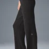 Kasjmier High-Waist broek met zachte wafelstructuur - donker gemêleerd grijs