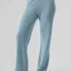 Kasjmier High-Waist broek met zachte wafelstructuur - hemelsblauw gemêleerd