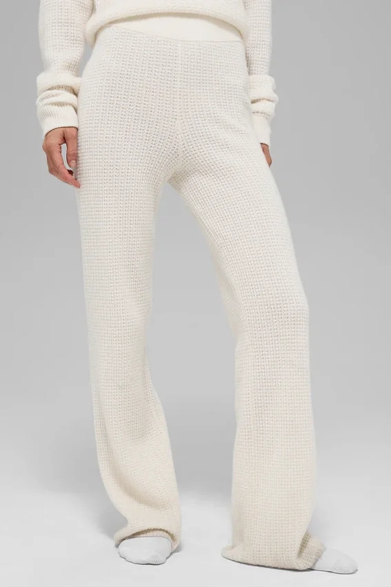 Kasjmier High-Waist broek met zachte wafelstructuur - ivoor