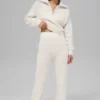 Kasjmier High-Waist broek met zachte wafelstructuur - ivoor