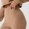 Kasjmier High-Waist broek met zachte wafelstructuur - Toasted Almond