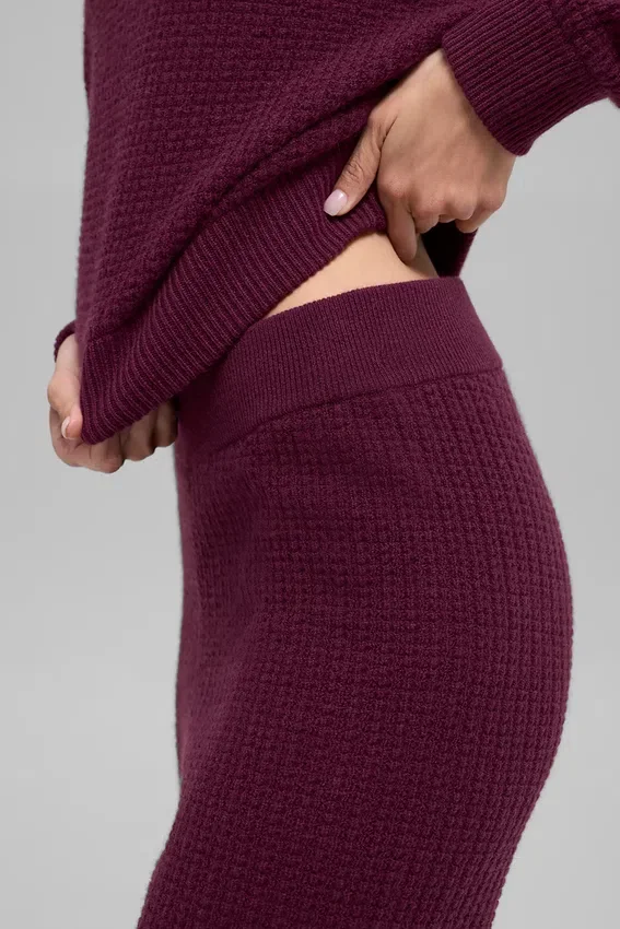 Kasjmier High-Waist pluche broek met wafelstructuur - Bordeauxrood