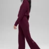 Kasjmier High-Waist pluche broek met wafelstructuur - Bordeauxrood