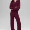 Kasjmier High-Waist pluche broek met wafelstructuur - Bordeauxrood