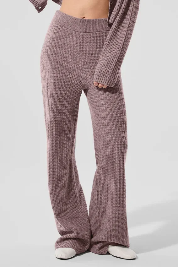 Kasjmier High-Waist pluche broek met wafelstructuur - Mushroom Heather