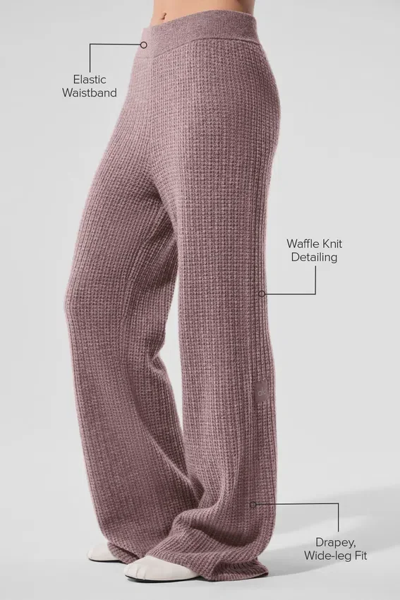 Kasjmier High-Waist pluche broek met wafelstructuur - Mushroom Heather