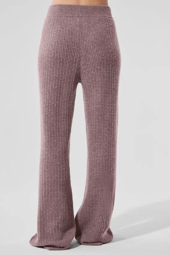 Kasjmier High-Waist pluche broek met wafelstructuur - Mushroom Heather