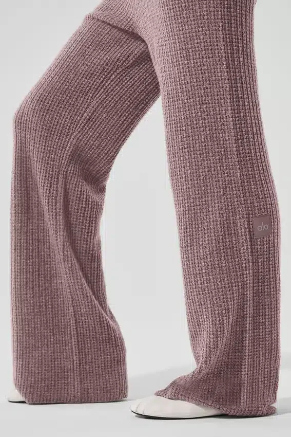 Kasjmier High-Waist pluche broek met wafelstructuur - Mushroom Heather