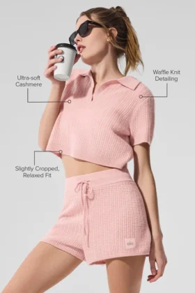 Kasjmier pluche wafelpolo – Roze kwarts