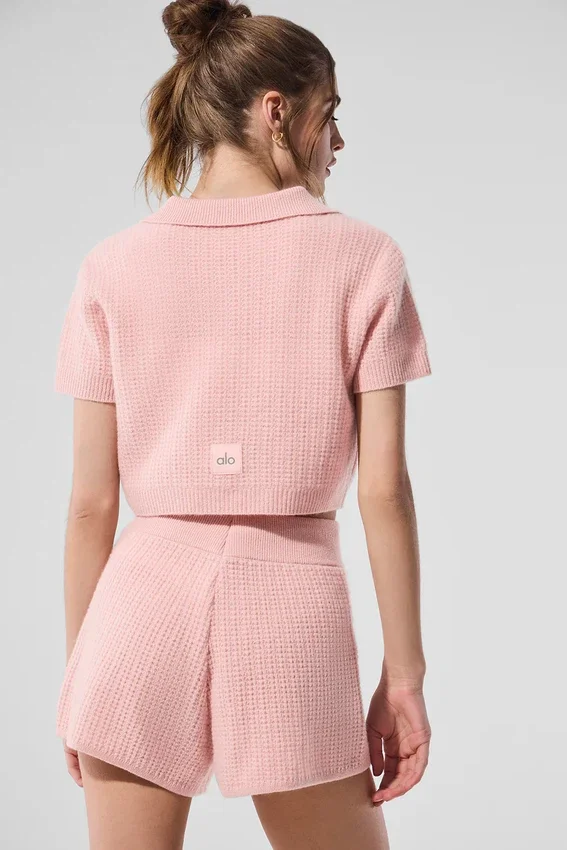 Kasjmier pluche wafelpolo - Roze kwarts