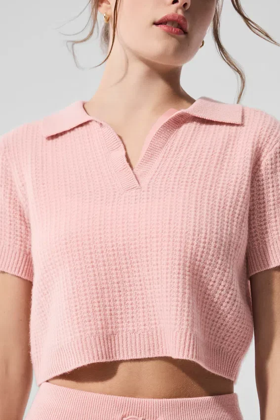Kasjmier pluche wafelpolo - Roze kwarts