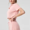 Kasjmier pluche wafelpolo - Roze kwarts
