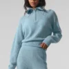 Kasjmier Plush Waffle-trui met 1/4 rits - Celestial Blue Heather