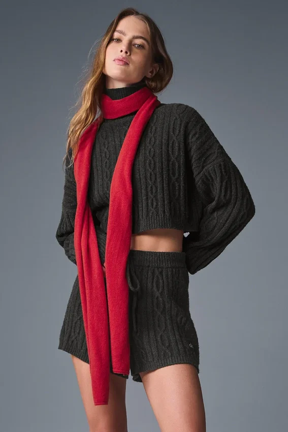 Kasjmier sjaal met lichte frosted-afwerking - rood lint