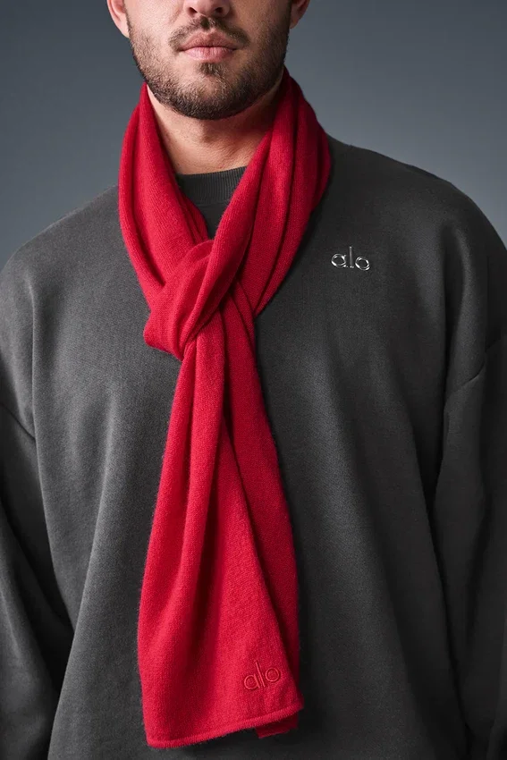 Kasjmier sjaal met lichte frosted-afwerking - rood lint
