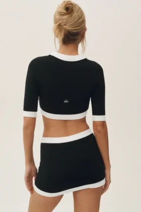 Katoen-kasjmier Cropped Capri Dream-vest – Zwart/Wit