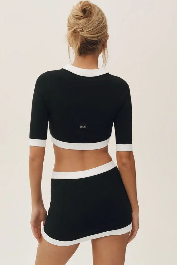 Katoen-kasjmier Cropped Capri Dream-vest - Zwart/Wit