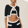 Katoen-kasjmier Cropped Capri Dream-vest - Zwart/Wit