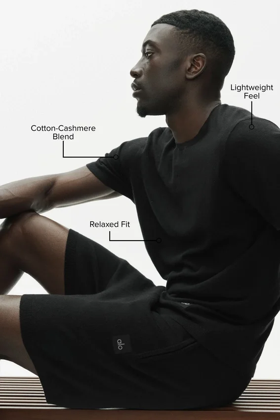Katoen-kasjmier Ever Soft T-shirt met korte mouwen en ronde hals - Zwart
