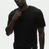 Katoen-kasjmier Ever Soft T-shirt met korte mouwen en ronde hals - Zwart